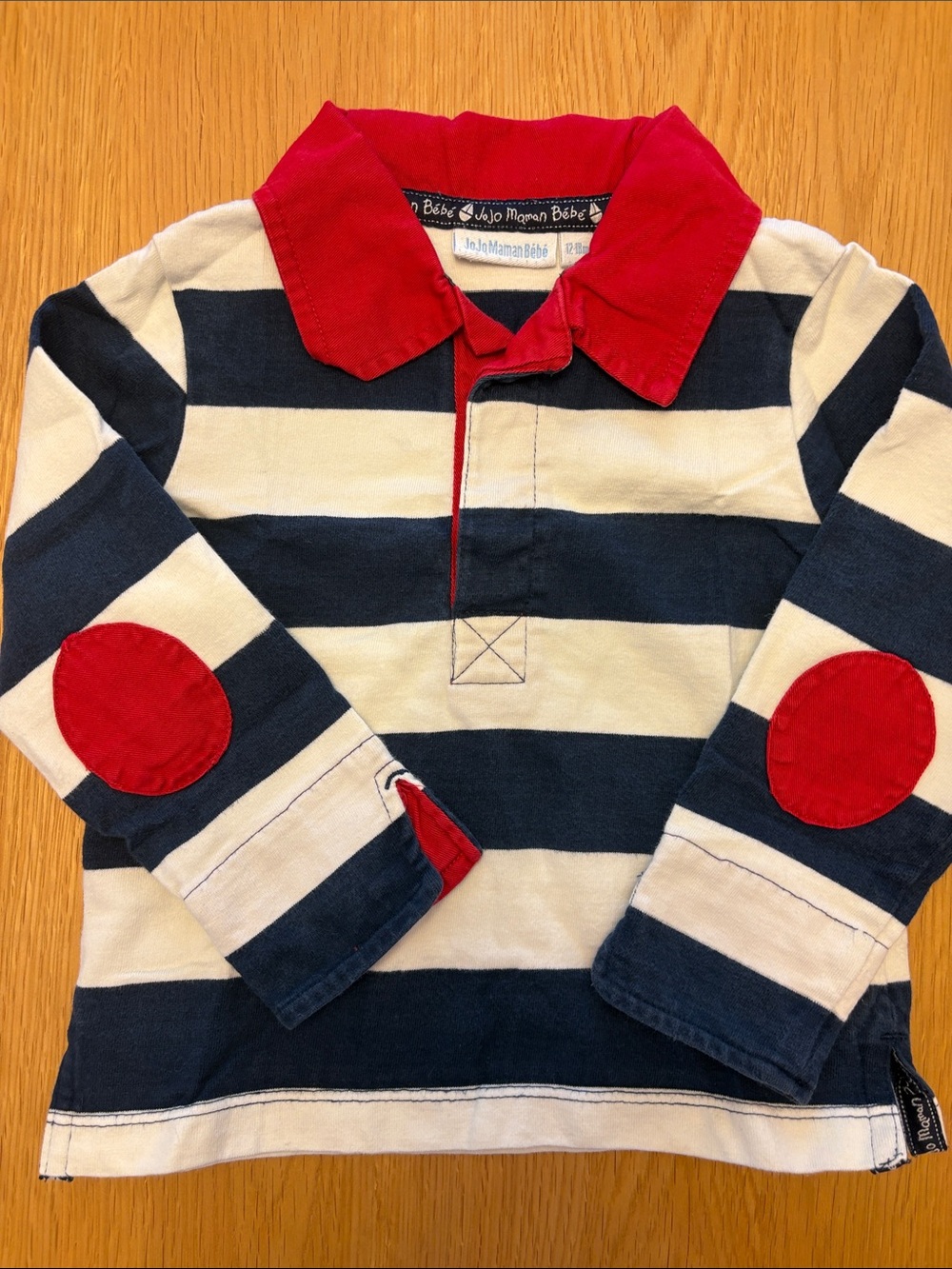 Baby Navy & White Stripe Polo Top with Red Collar - 12-18months
